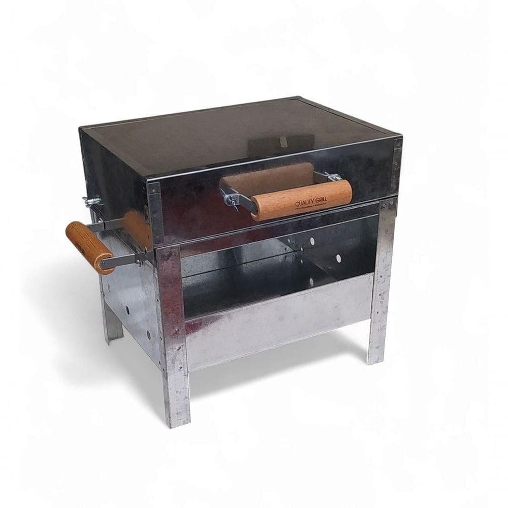 Mini Churrasqueira Portátil Inox Bafo Grelha Tampa 33x26