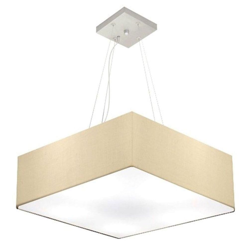 Lustre Pendente Quadrado Vivare Md-4032 Cúpula Em Tecido 15/50x50cm - Bivolt Algodão-crú 127/220v