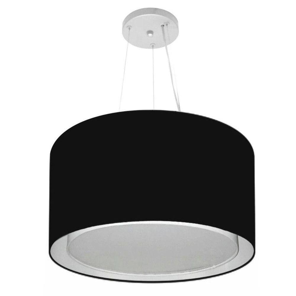Lustre Pendente Cilíndrico Duplo Vivare Md-4299 Cúpula Em Tecido 45x30cm - Bivolt Preto 127/220v