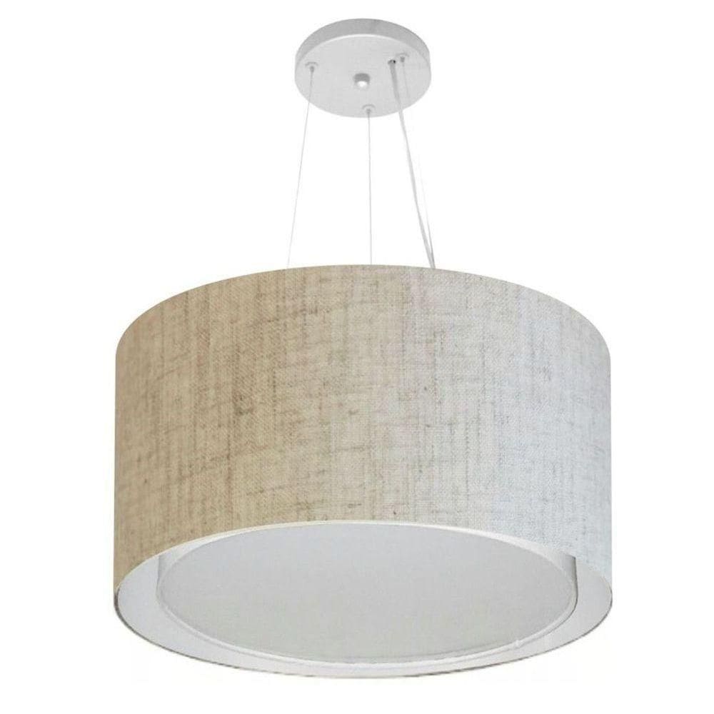 Lustre Pendente Cilíndrico Duplo Vivare Md-4299 Cúpula Em Tecido 45x30cm - Bivolt Rustico-bege 127/220v