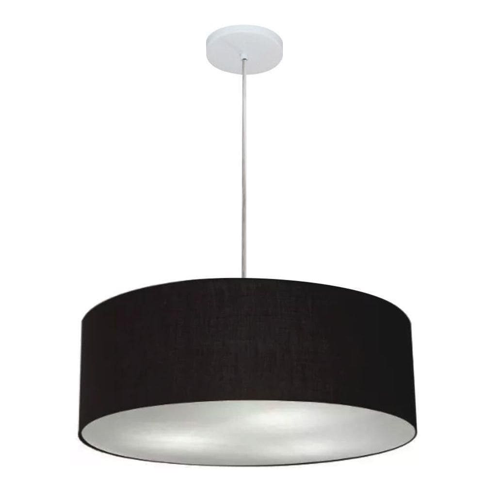 Lustre Pendente Cilíndrico Vivare Md-4254 Cúpula Em Tecido 45x15cm - Bivolt Preto 127/220v