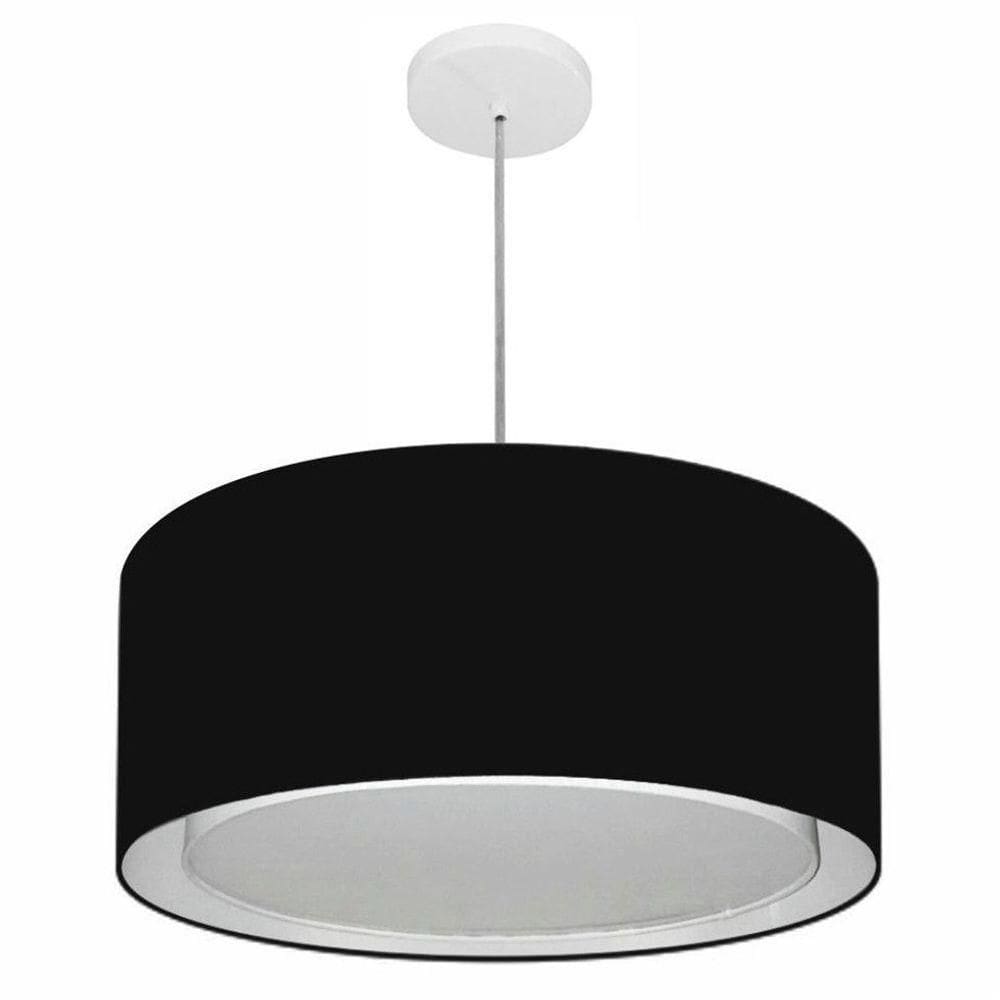 Lustre Pendente Cilíndrico Duplo Vivare Md-4294 Cúpula Em Tecido 50x25cm - Bivolt Preto 127/220v