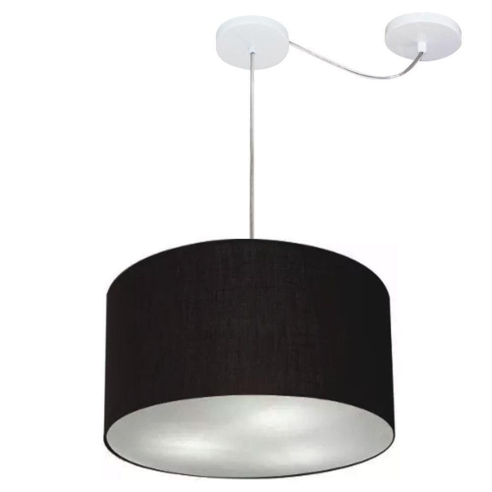 Lustre Pendente Cilíndrico Com Desvio De Centro Vivare Md-4166 Cúpula Em Tecido 40x25cm - Bivolt Preto 127/220v