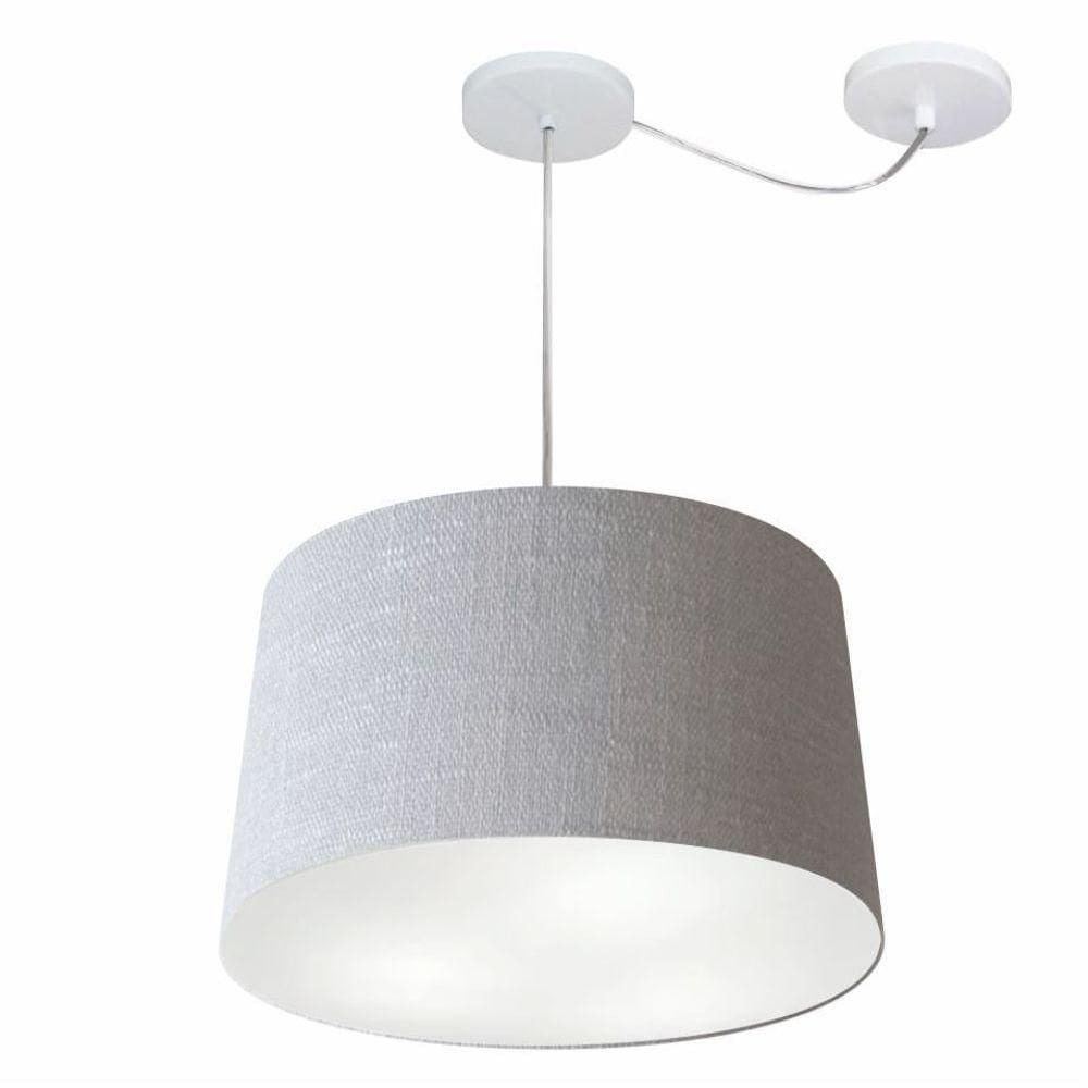 Lustre Pendente Cone Com Desvio De Centro Vivare Md-4277 Cúpula Em Tecido 40x45cm - Bivolt Rustico-cinza 127/220v