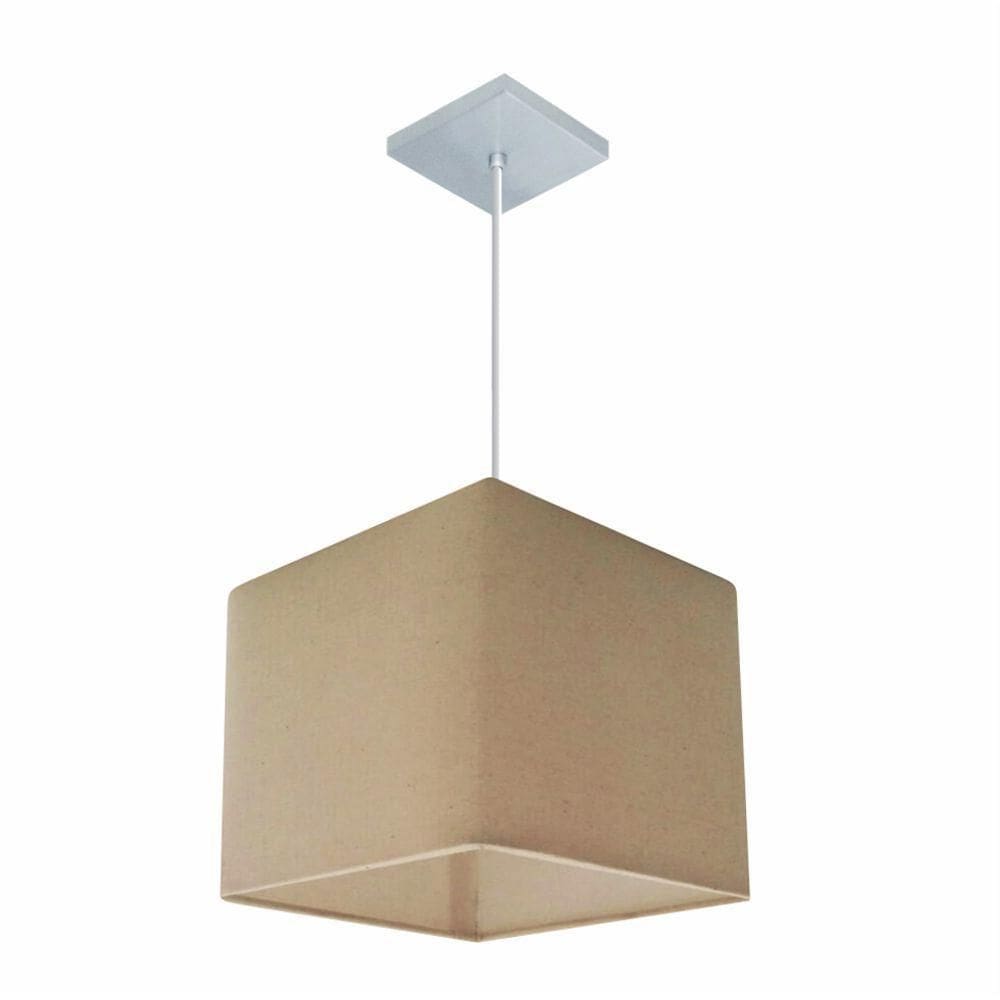 Lustre Pendente Quadrado Md-4058 Cúpula Em Tecido 21/25x25cm Algodão Crú - Bivolt