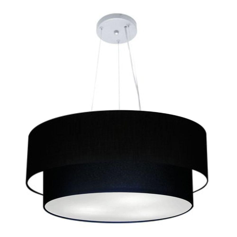 Lustre Pendente Duplo Cilíndrico Vivare Md-4073 Cúpula Em Tecido 80x60cm - Bivolt Preto 127/220v