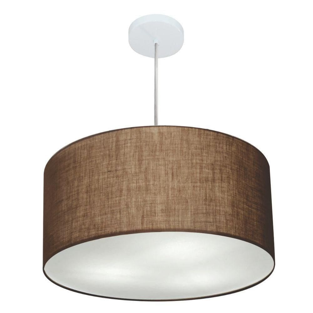 Lustre Pendente Cilíndrico Vivare Md-4245 Cúpula Em Tecido 50x30cm - Bivolt Café 127/220v