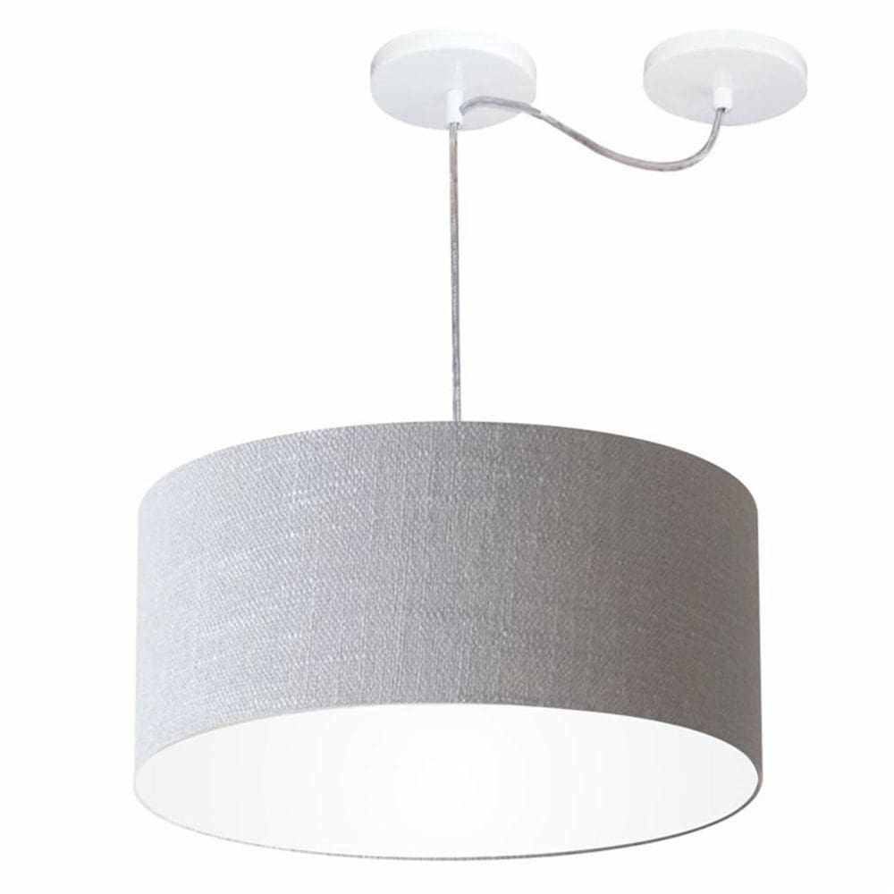 Lustre Pendente Cilíndrico Com Desvio De Centro Md-4151 Cúpula Em Tecido 50x25cm Rustico Cinza - Bivolt