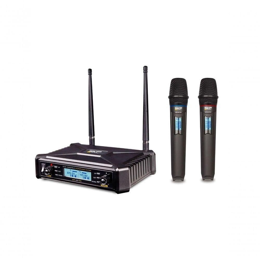 Microfone Uhf-600 Duplo De Mão Multifrequência Sem Fio Sauhf600pro