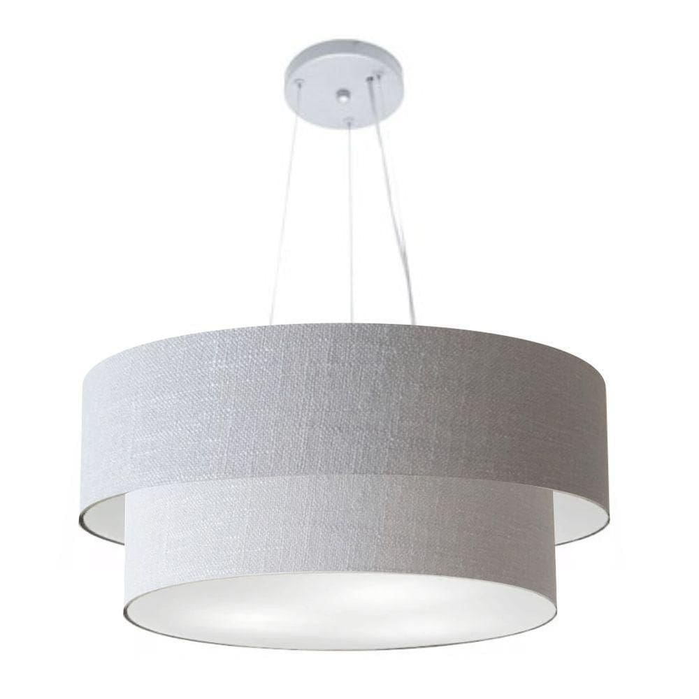 Lustre Pendente Duplo Cilíndrico Vivare Md-4082 Cúpula Em Tecido 60x50cm - Bivolt Rustico-cinza 127/220v