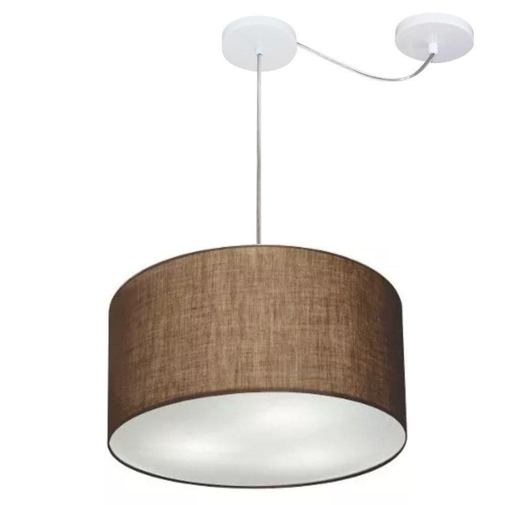 Lustre Pendente Cilíndrico Com Desvio De Centro Vivare Md-4163 Cúpula Em Tecido 40x25cm - Bivolt Café 127/220v