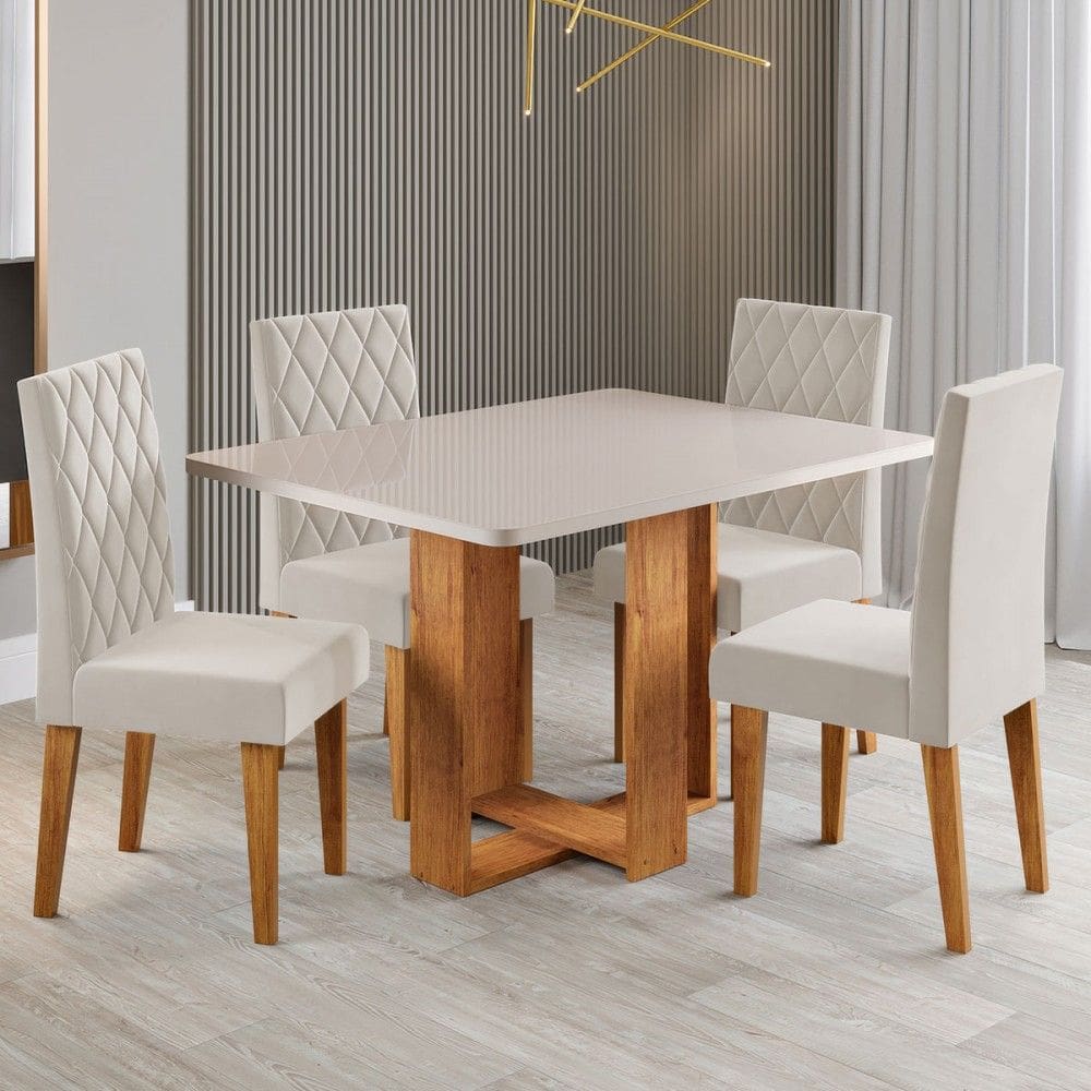 Mesa de Jantar 4 Lugares Afrodite Marrom/Blonde/Veludo Pastel - Viero Móveis
