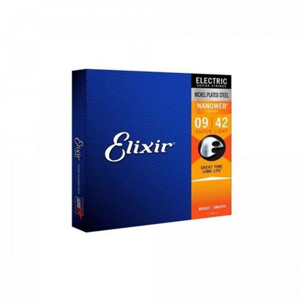 Encordoamento Para Guitarra .009 Super Light Nanoweb Elixir