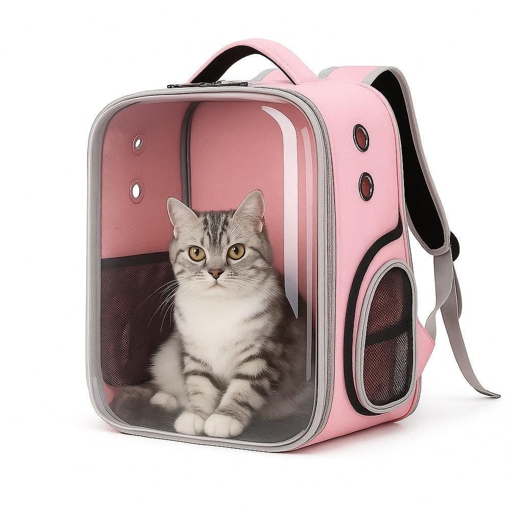 Bolsa Mochila Pet Visor Transparente Estilo Astronauta Cão Gato Viagem Ventilada Portátil Rosa