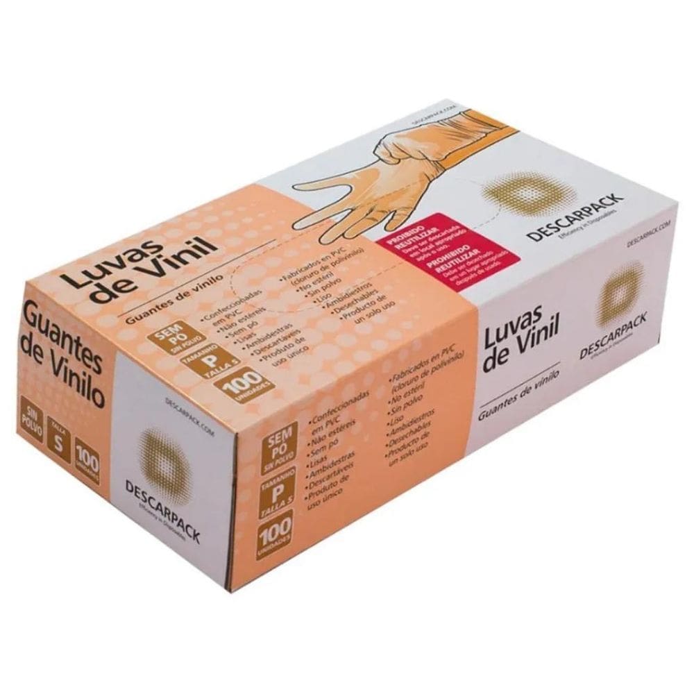 Luva De Vinil Descartável P Sem Pó - 100 Unidades Descarpack