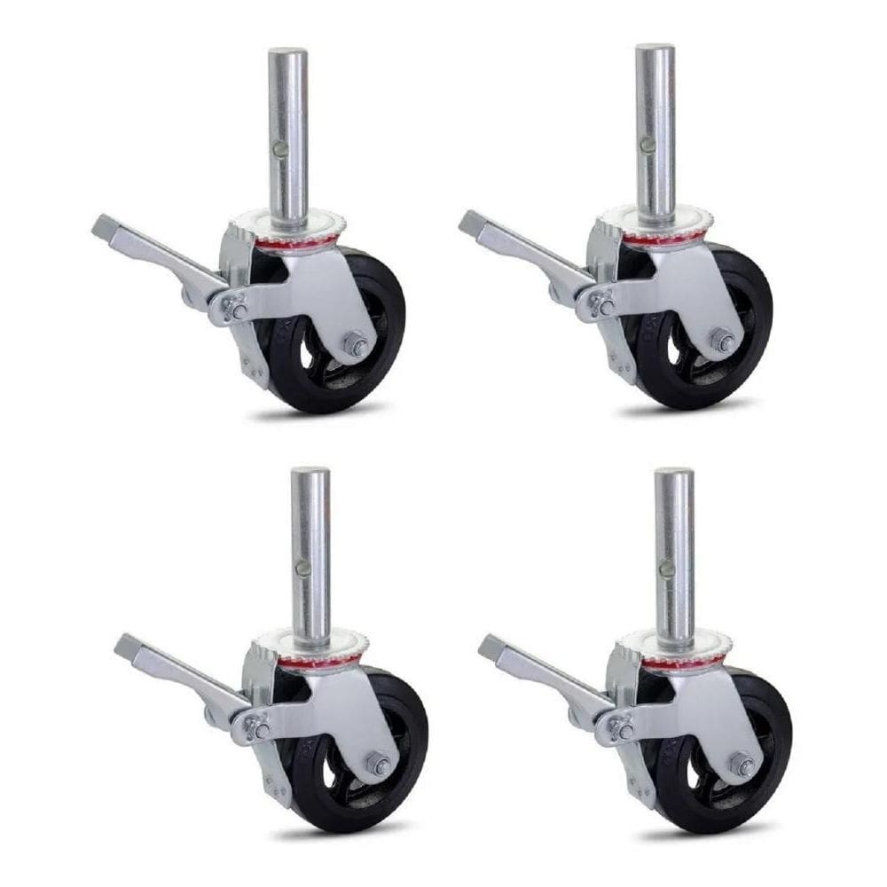 Kit 04 Rodizio Para Andaime Roda De Borracha Ferro Giratório