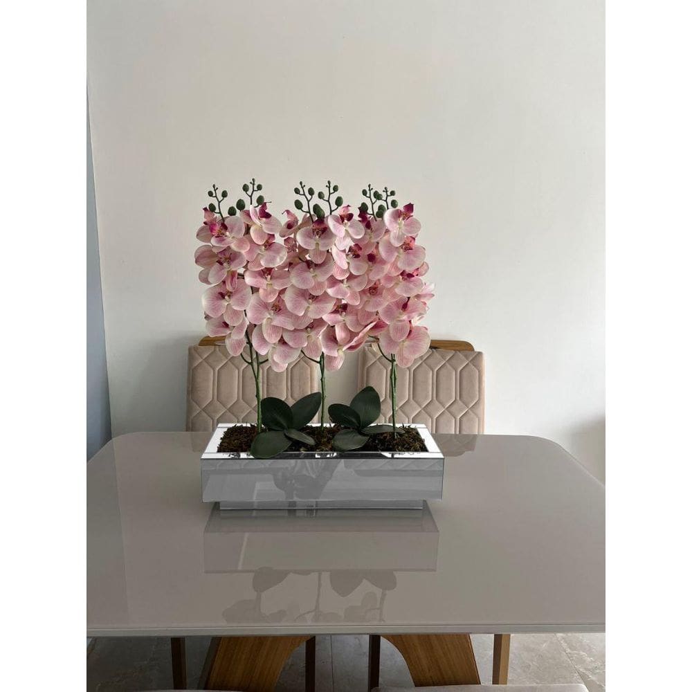 Vaso Grande Espelho Prata Decoração Mesa 50X20