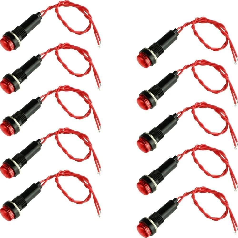 2X Kit 10 Com Sinaleiro Olho De Boi 220V Para Painel Vermelh