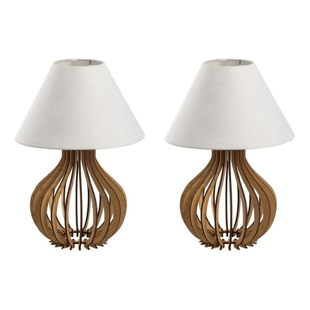 2X 2 Conjunto Abajur Luminária Quarto Com Cúpula Em Tecido