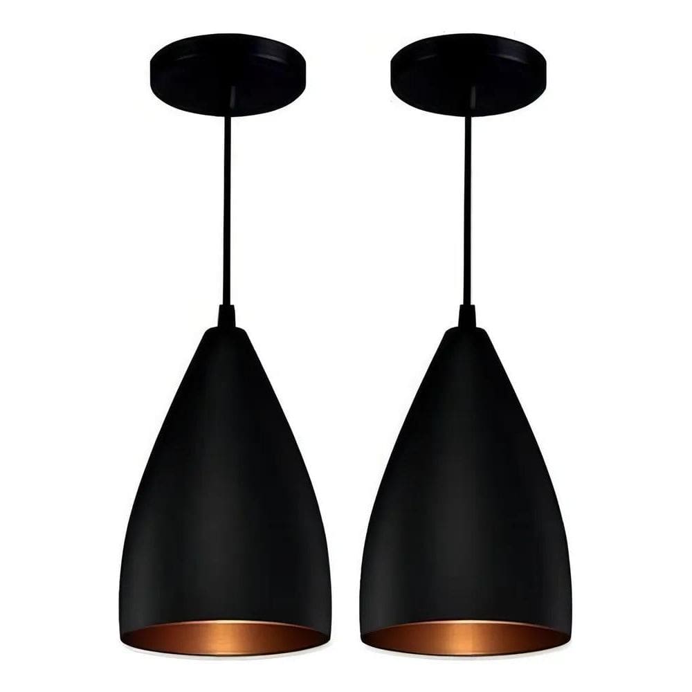 2X Kit 2 Lustres Pendentes Vegas Preto Com Cobre Srp Alumíni