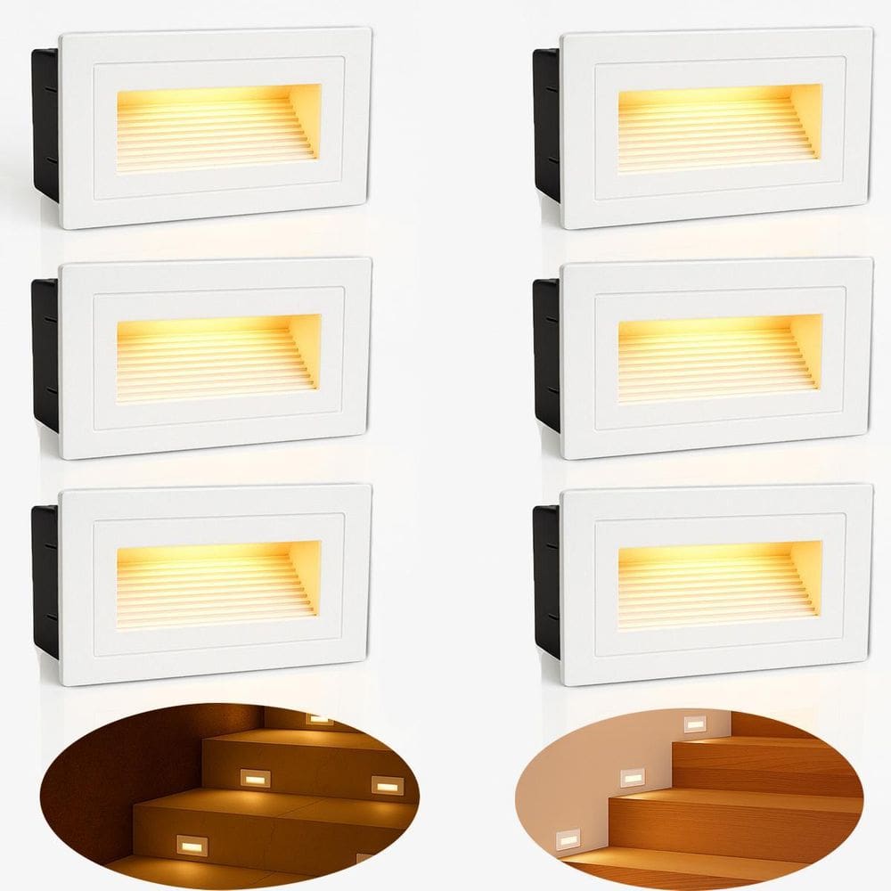 6 Balizador Led 3000K De Embutir Parede Externo Branco Zan42