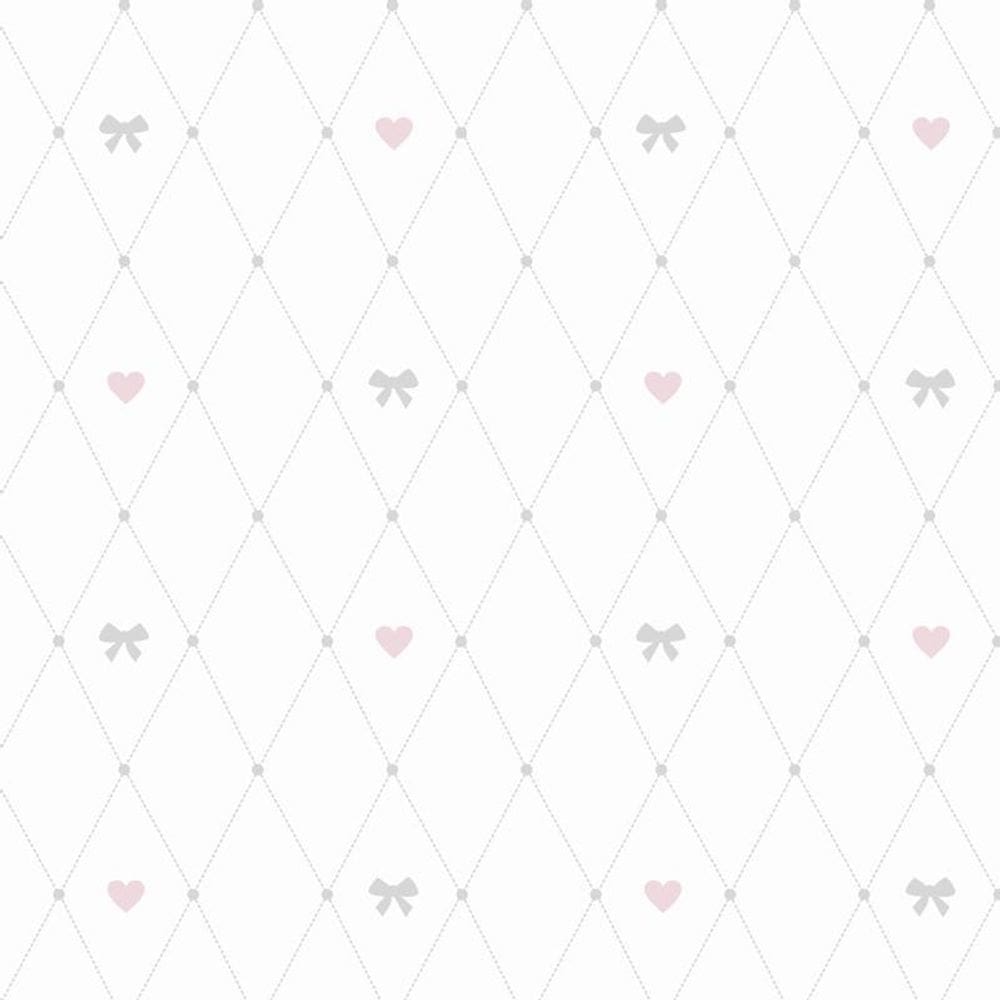 Papel De Parede Branco Coração E Laço Infantil Bebê Adesivo