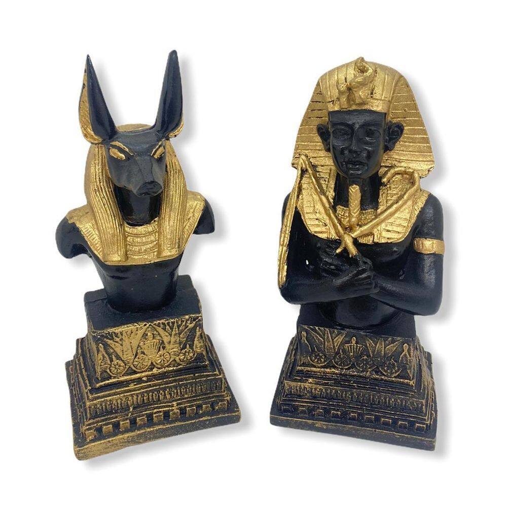 Kit 2 Bustos Egípcios Anubis E Tutankamon Em Resina 15 Cm