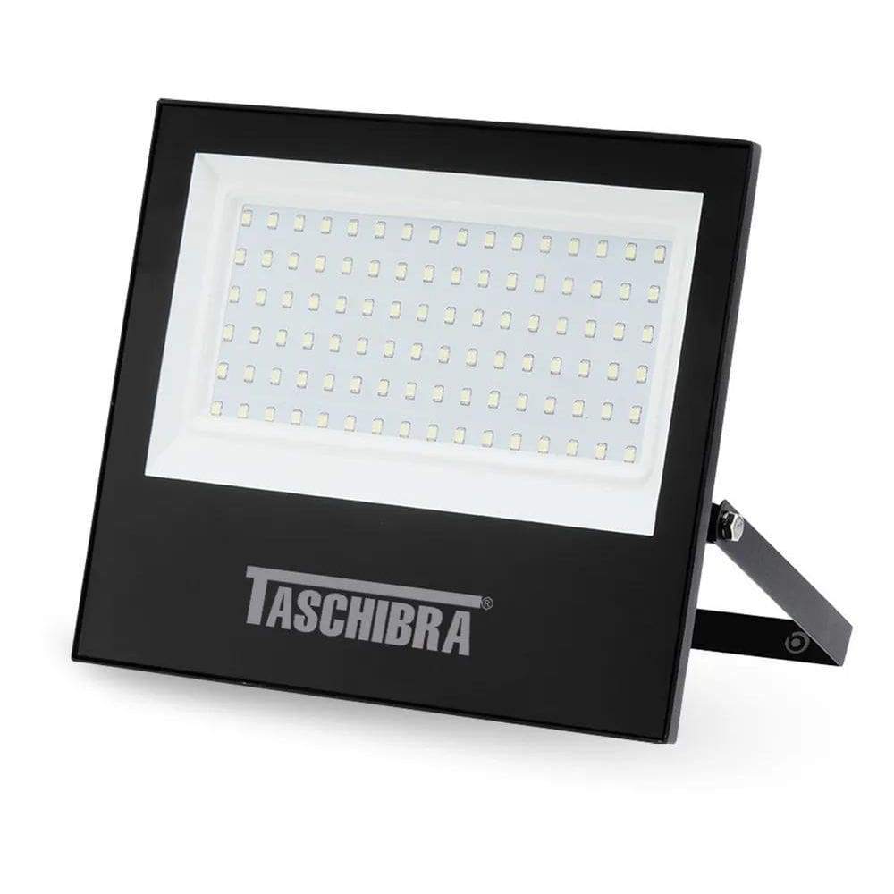 2X Refletor Holofote Slim Preto 100W Led 6500K Taschibra Cor