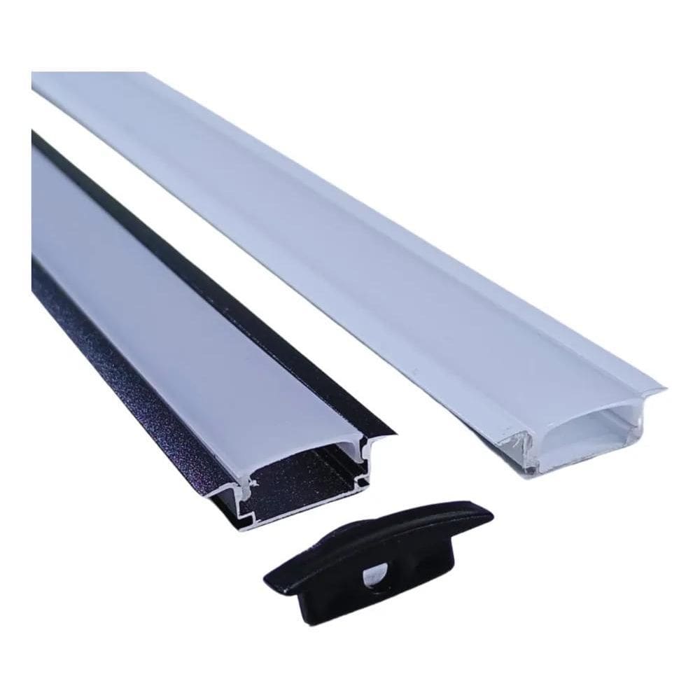 2X Kit Perfil De Embutir 24Mm Aluminio Para Fita Led 2 Metr