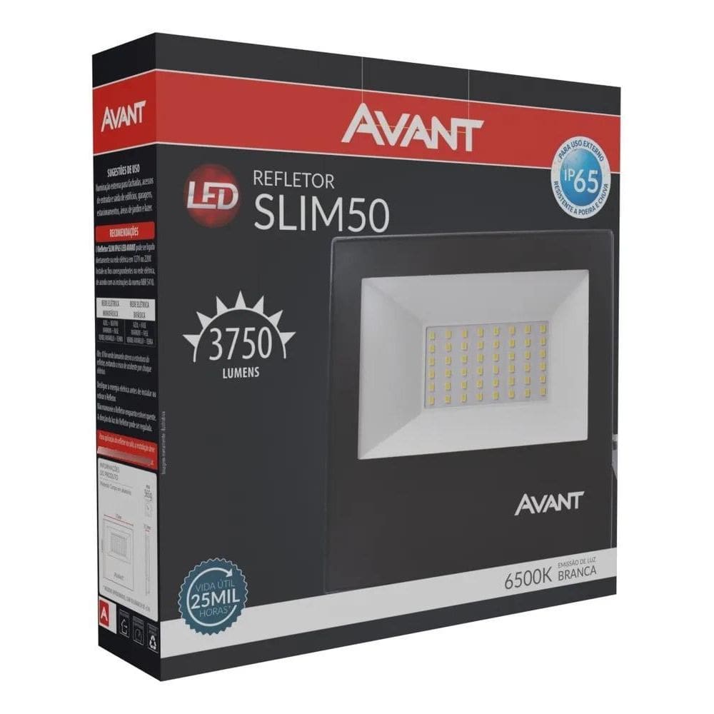2X Refletor Led Slim 50W Bivolt Branco Frio 6500K Avant