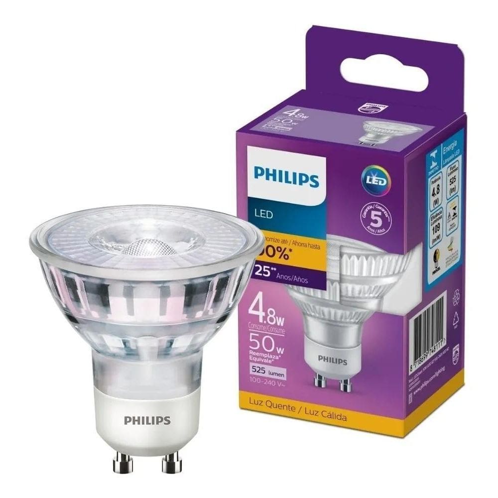 2X Lâmpada Dicroica Led Philips Gu10 6W 525Lm Bivolt