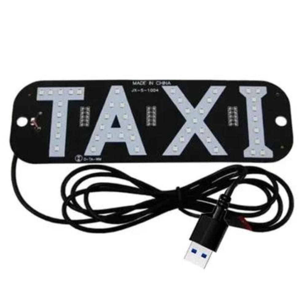 Placa Em Led Escrita Taxi Led Branco Tomada Usb E Ventosa