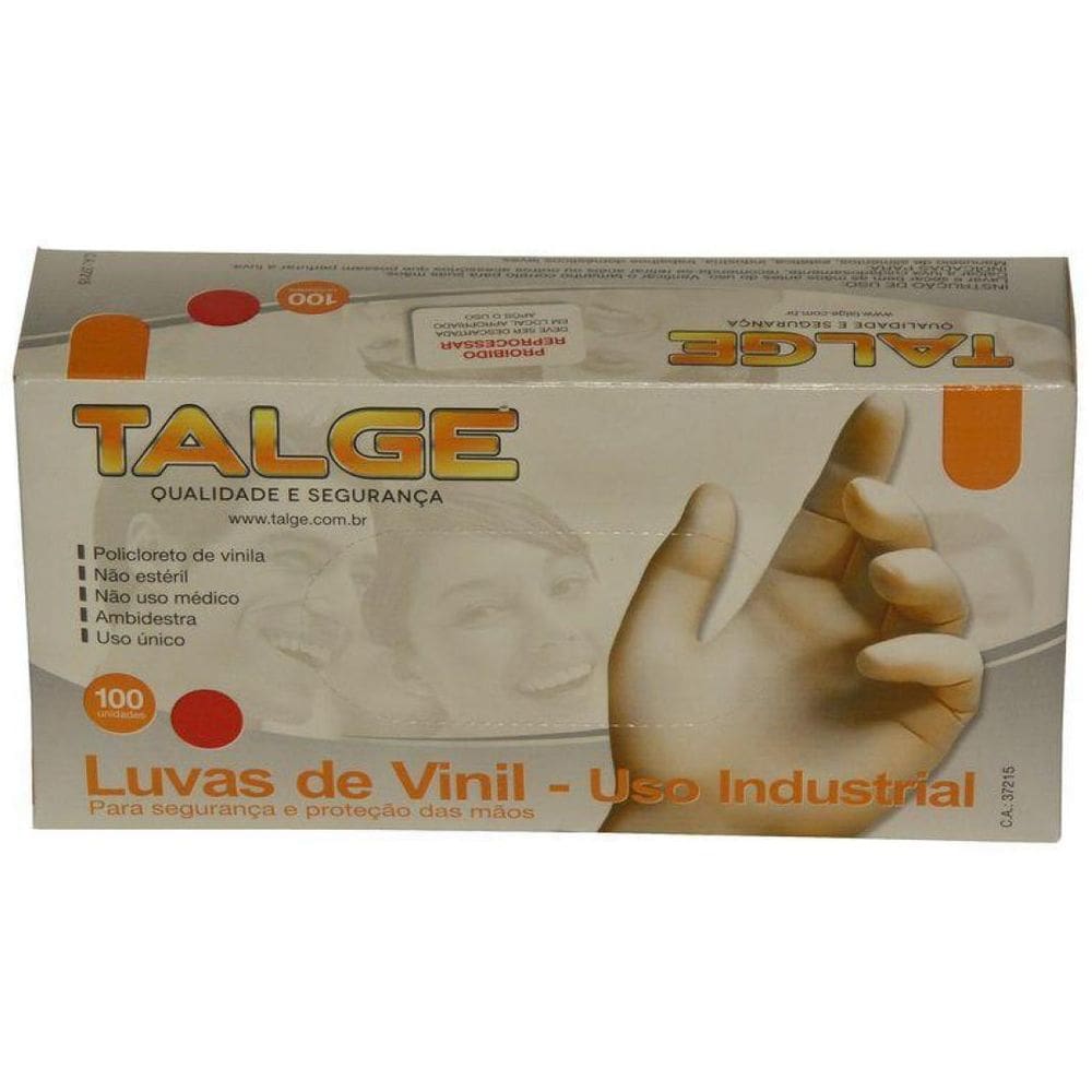 100 Luva Vinil Tamanho M Com Pó - Marca Talge 1Pct