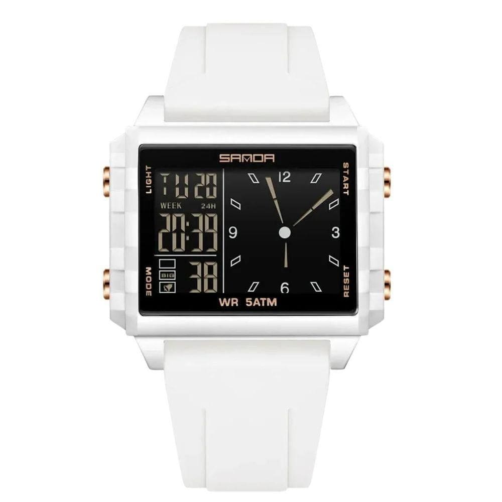 Relógio Analógico Digital 6273 Luminoso À Prova Da Água Sanda Branco