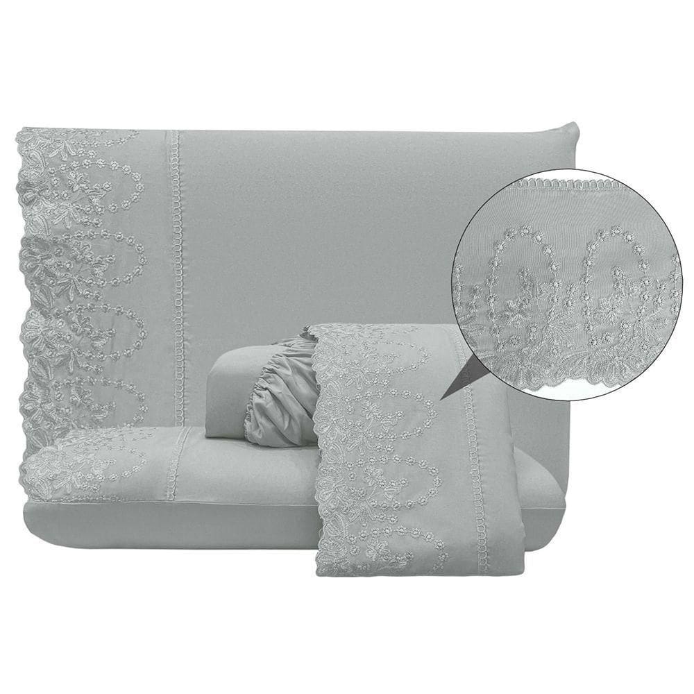Jogo De Cama Lençol Casal Desirre 4 Peças - Cinza - 100% Poliéster