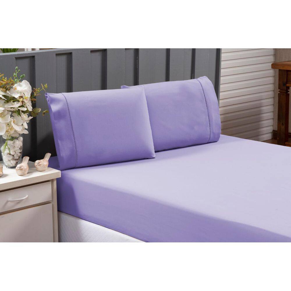 Jogo De Lençol Ponto Palito Casal Queen 100% Algodão Lilás