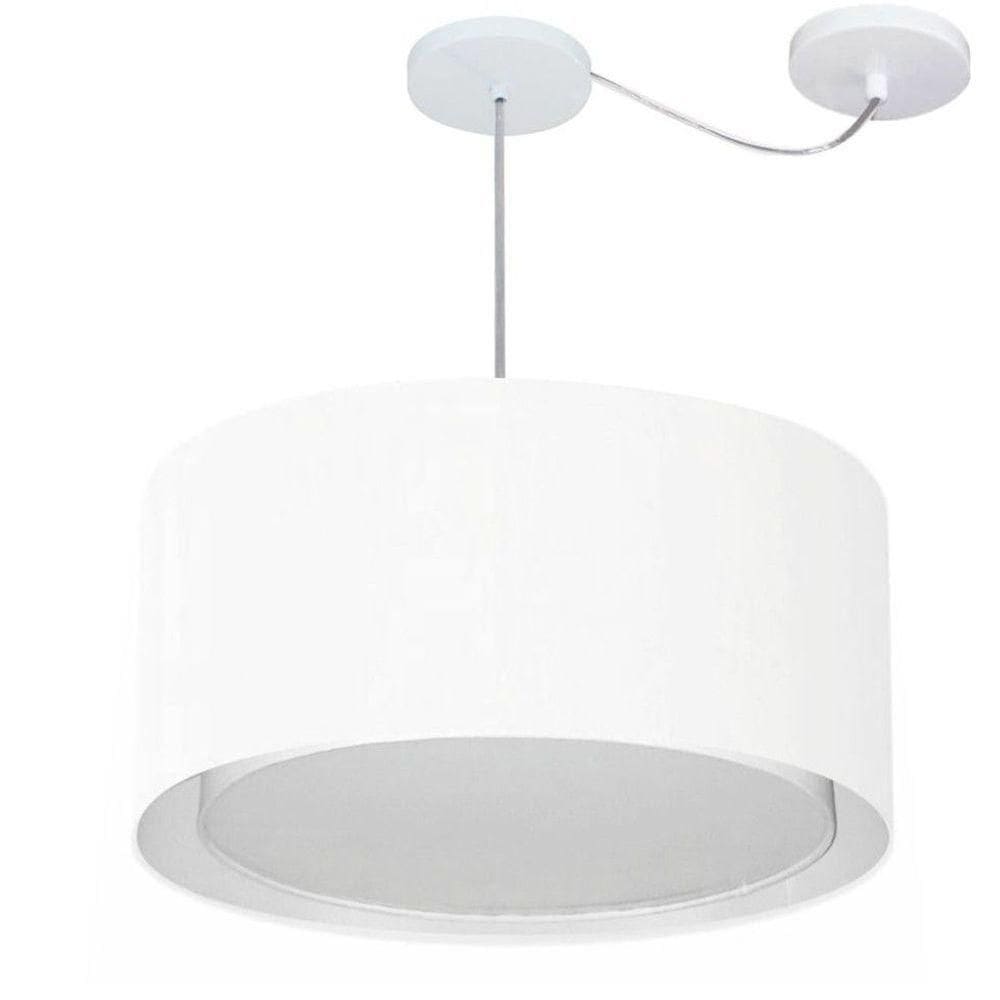 Lustre Pendente Cilíndrico Com Desvio De Centro Vivare Md-4308 Cúpula Em Tecido 50x30cm - Bivolt Branco 127/220v