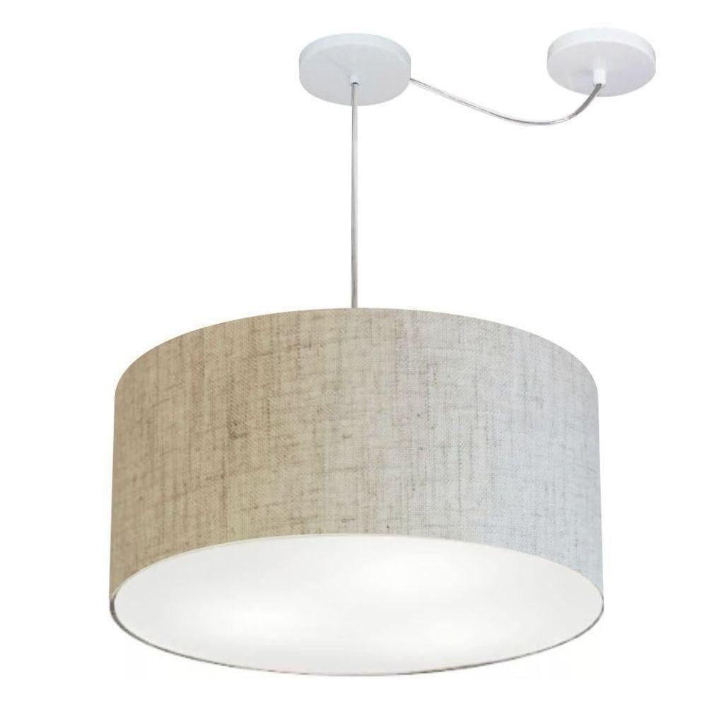 Lustre Pendente Cilíndrico Com Desvio De Centro Vivare Md-4236 Cúpula Em Tecido 45x25cm - Bivolt Rustico-bege 127/220v