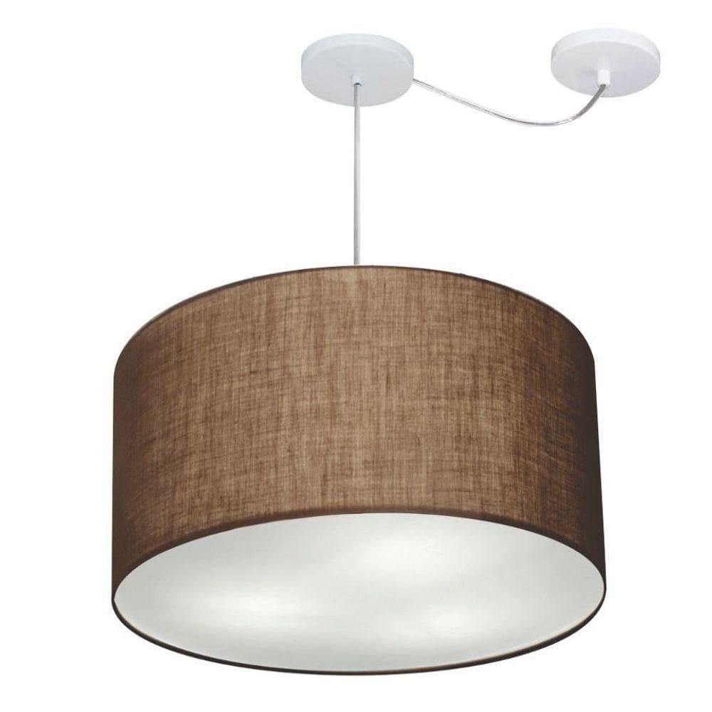 Lustre Pendente Cilíndrico Com Desvio De Centro Vivare Md-4239 Cúpula Em Tecido 45x30cm - Bivolt Café 127/220v