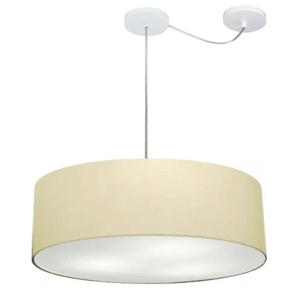 Lustre Pendente Cilíndrico Com Desvio De Centro Vivare Md-4262 Cúpula Em Tecido 55x15cm - Bivolt Algodão-crú 127/220v