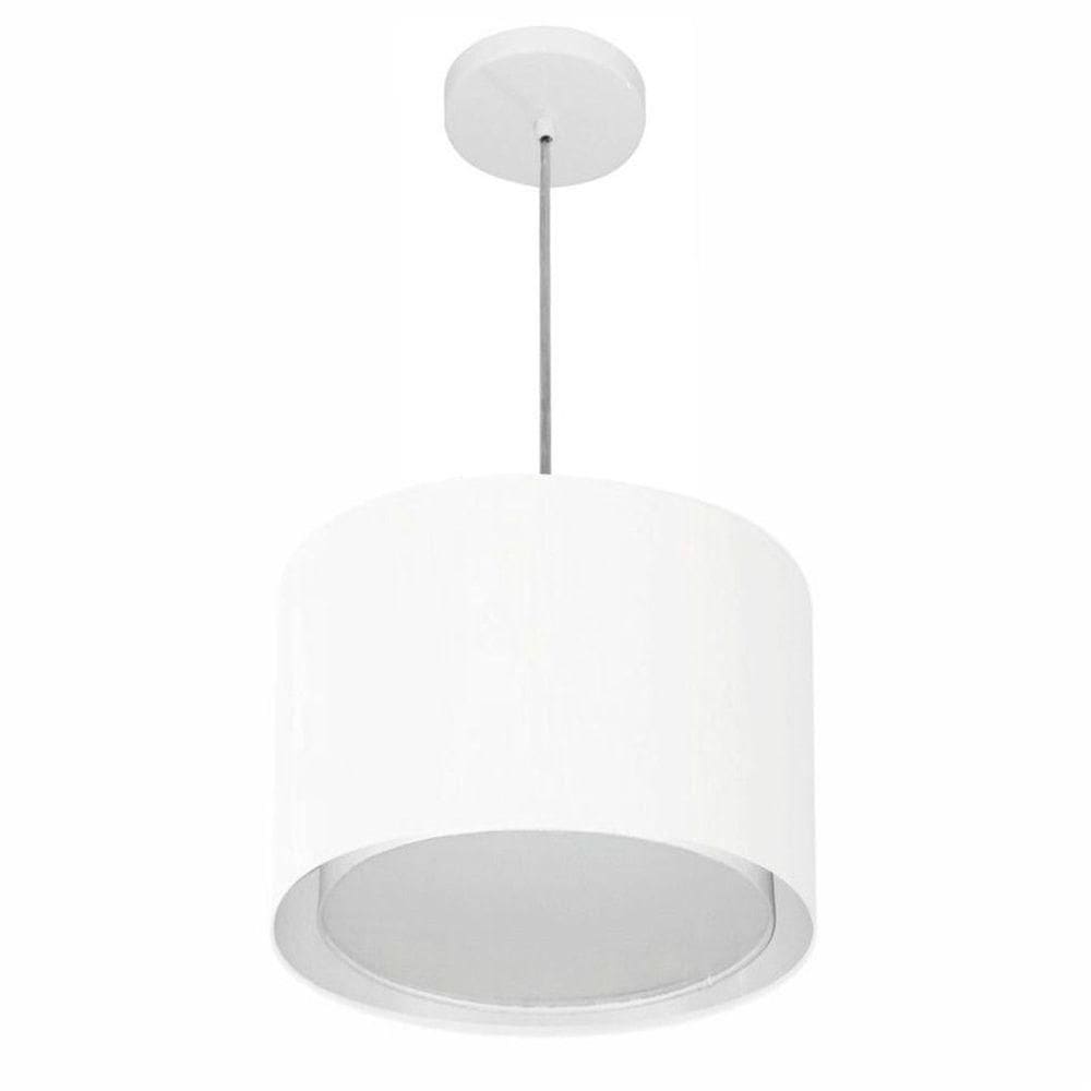 Lustre Pendente Cilíndrico Duplo Vivare Md-4285 Cúpula Em Tecido 35x30cm - Bivolt Branco 127/220v