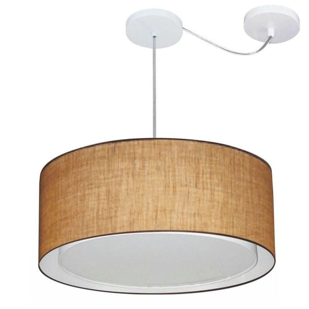 Lustre Pendente Cilíndrico Com Desvio De Centro Vivare Md-4314 Cúpula Em Tecido 50x25cm - Bivolt Palha 127/220v