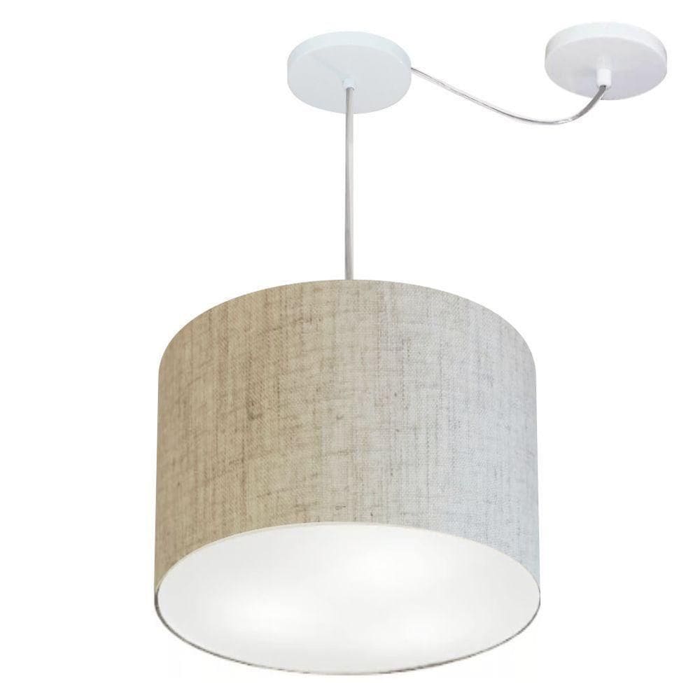 Lustre Pendente Cilíndrico Com Desvio De Centro Vivare Md-4258 Cúpula Em Tecido 40x30cm - Bivolt Rustico-bege 127/220v