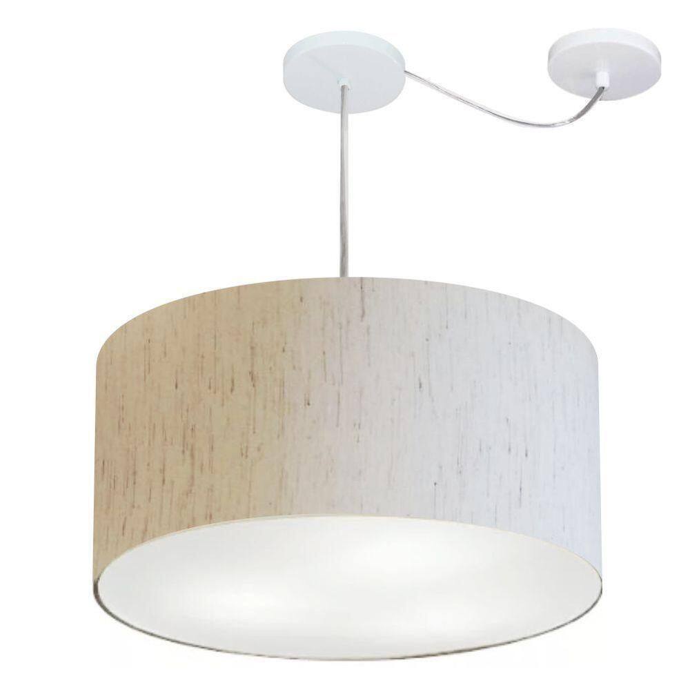 Lustre Pendente Cilíndrico Com Desvio De Centro Vivare Md-4261 Cúpula Em Tecido 50x30cm - Bivolt Linho Bege 127/220v
