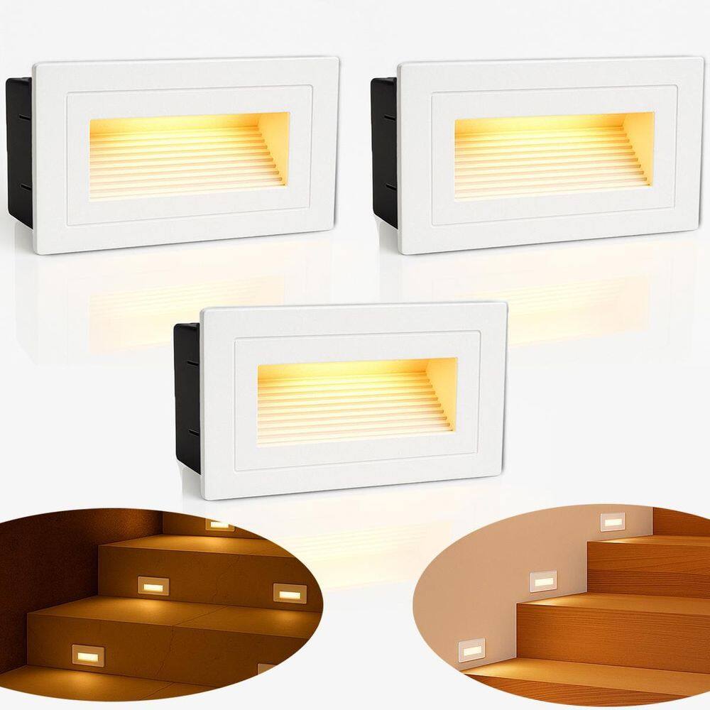 3 Balizador Led 3000K De Embutir Parede Externo Branco Zan42