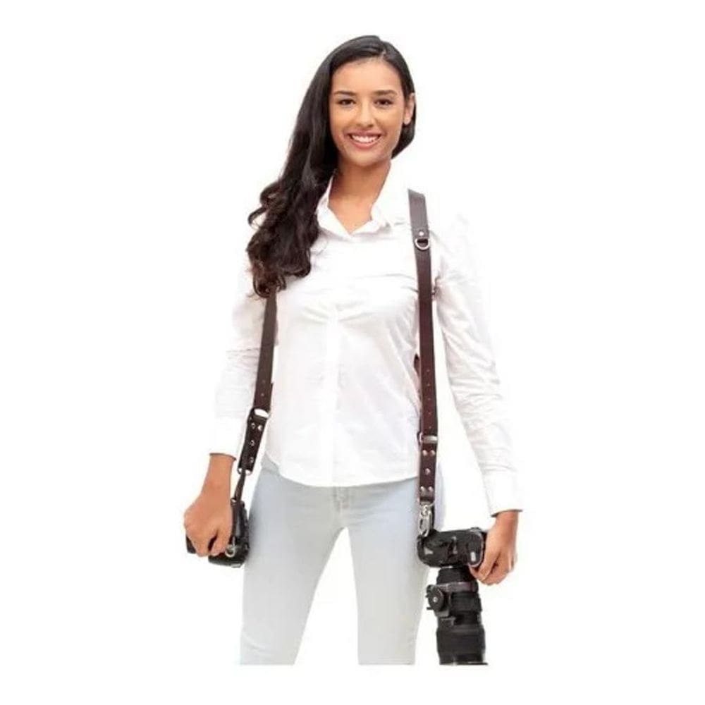 2X Alça Dupla New Slim Em Couro Cameras Dslr Photop