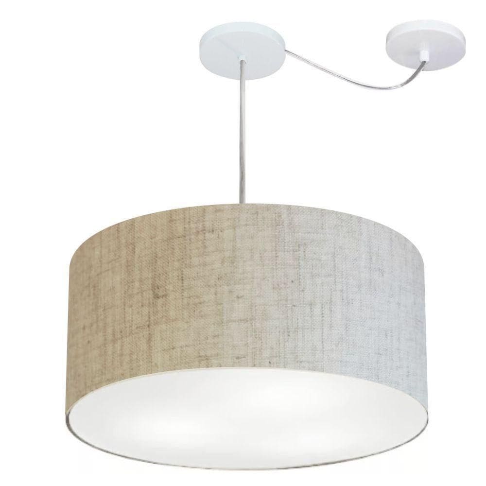 Lustre Pendente Cilíndrico Com Desvio De Centro Vivare Md-4251 Cúpula Em Tecido 50x30cm - Bivolt Linho Bege 127/220v