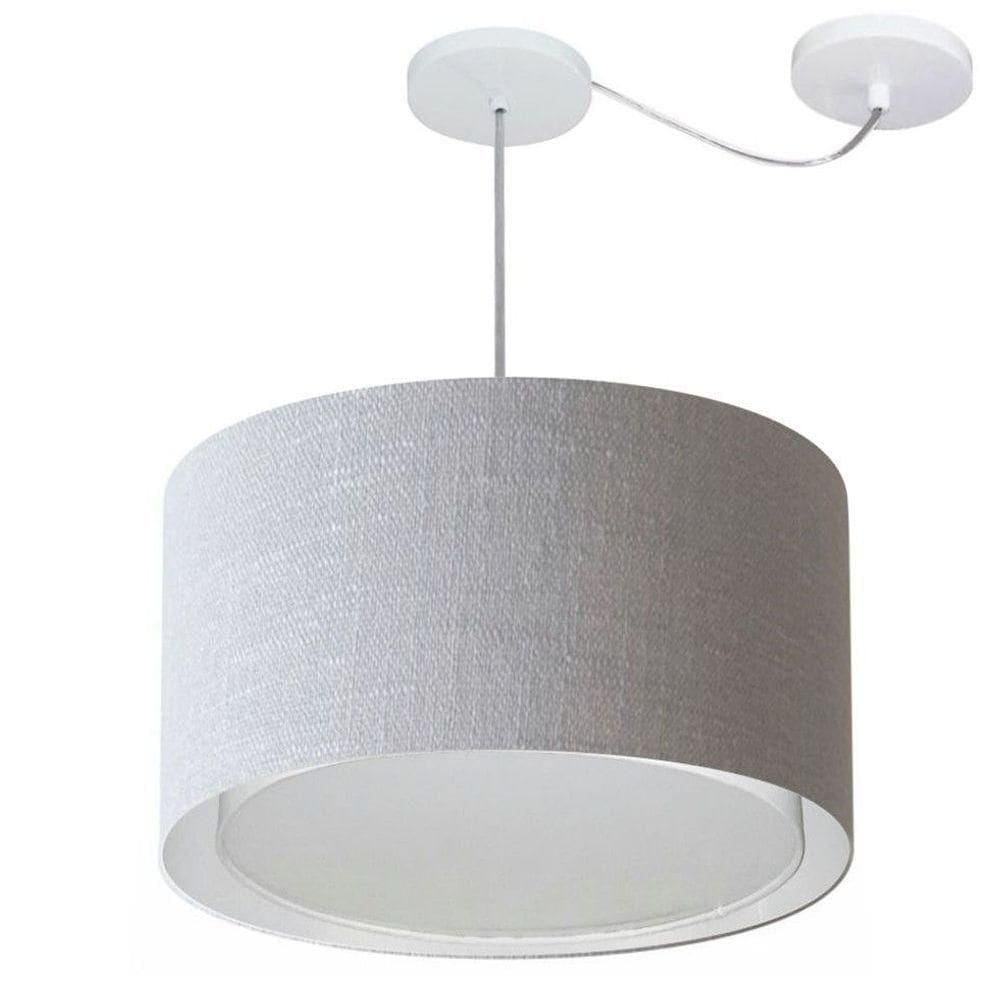 Lustre Pendente Cilíndrico Com Desvio De Centro Vivare Md-4313 Cúpula Em Tecido 45x30cm - Bivolt Rustico-cinza 127/220v