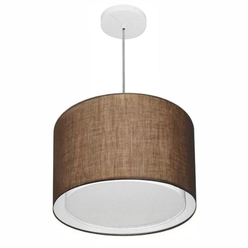 Lustre Pendente Cilíndrico Duplo Vivare Md-4286 Cúpula Em Tecido 40x30cm - Bivolt Café 127/220v