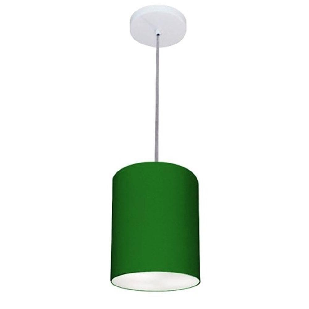 Lustre Pendente Cilíndrico Md-4012 Cúpula Em Tecido 18x25cm Verde Folha - Bivolt